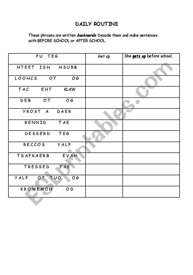 DAILY ROUTINE - BACKWARDS DECODING