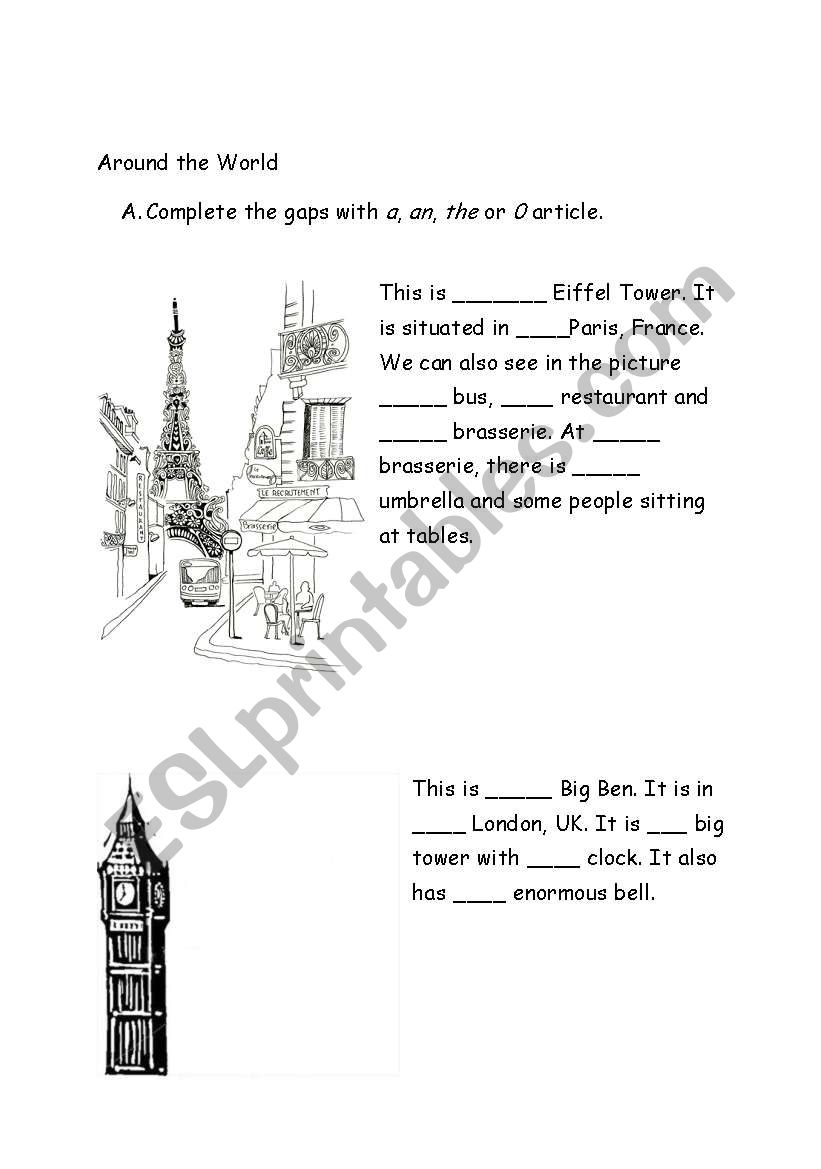 Around the World - The Articles revision/ worksheet
