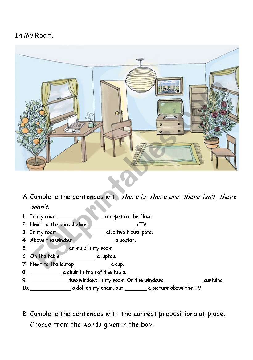 In My Room - Prepositions of place and there is/ are revision
