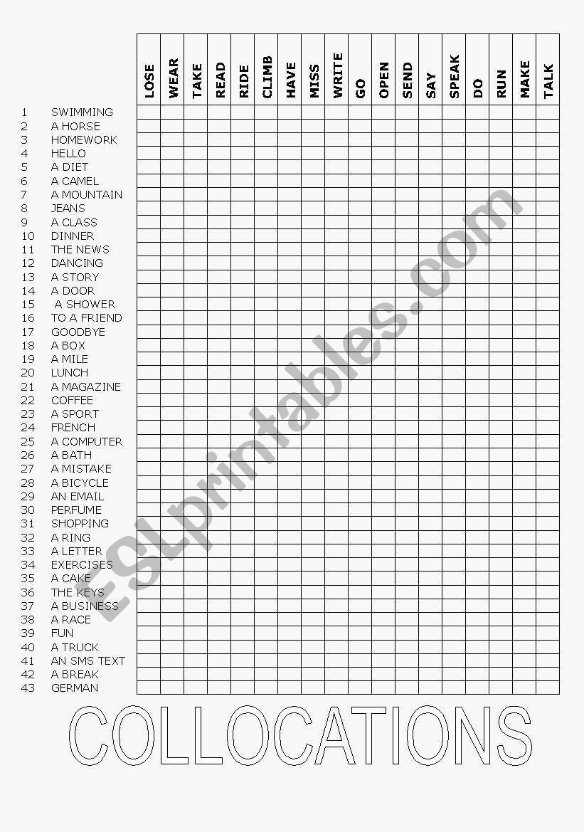 Collocations worksheet