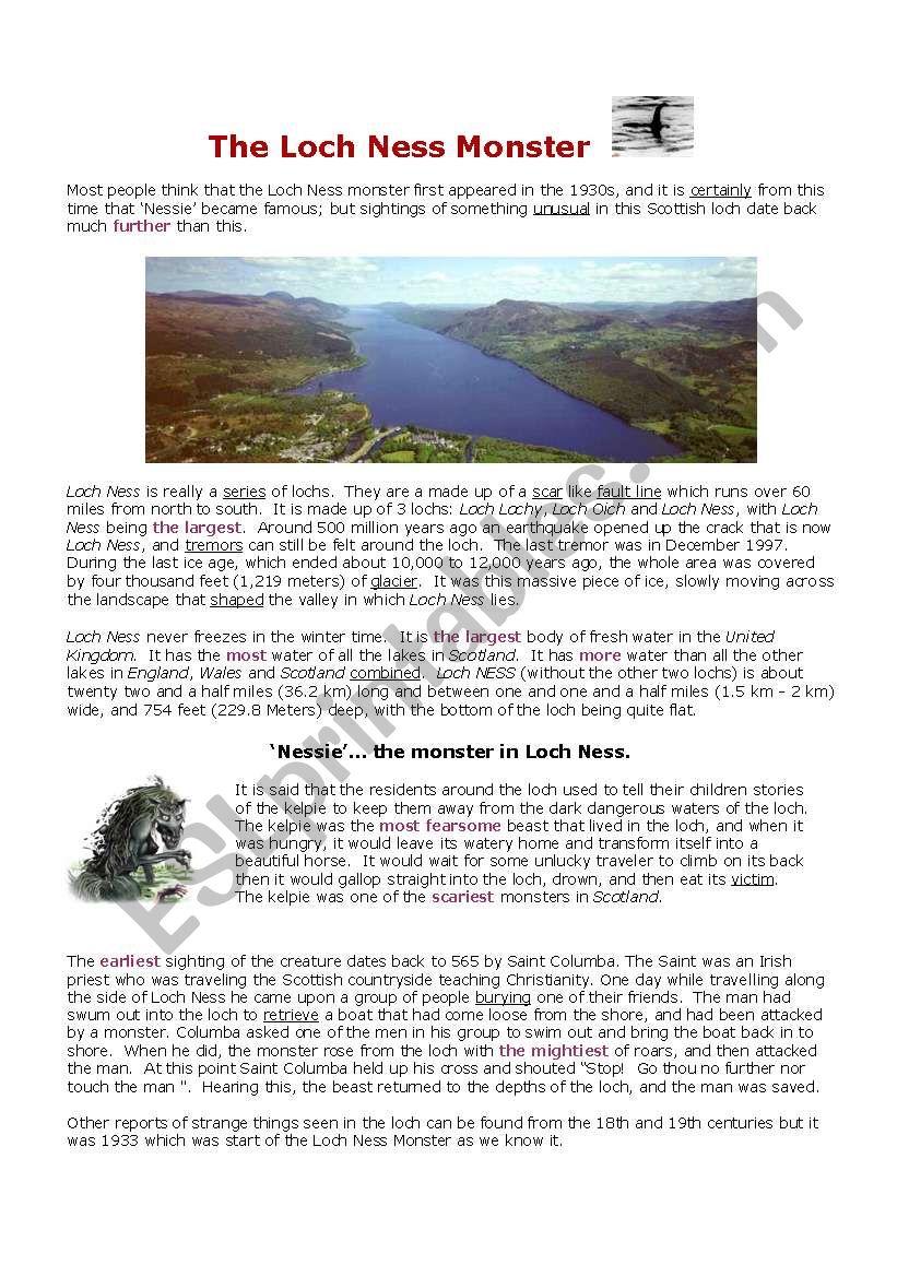 The Loch Ness Monster worksheet