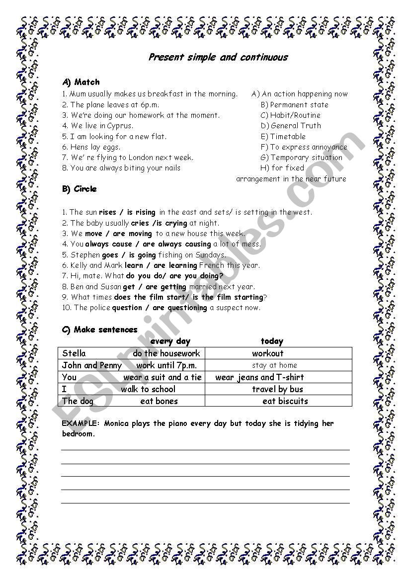 present simple and continuous worksheet