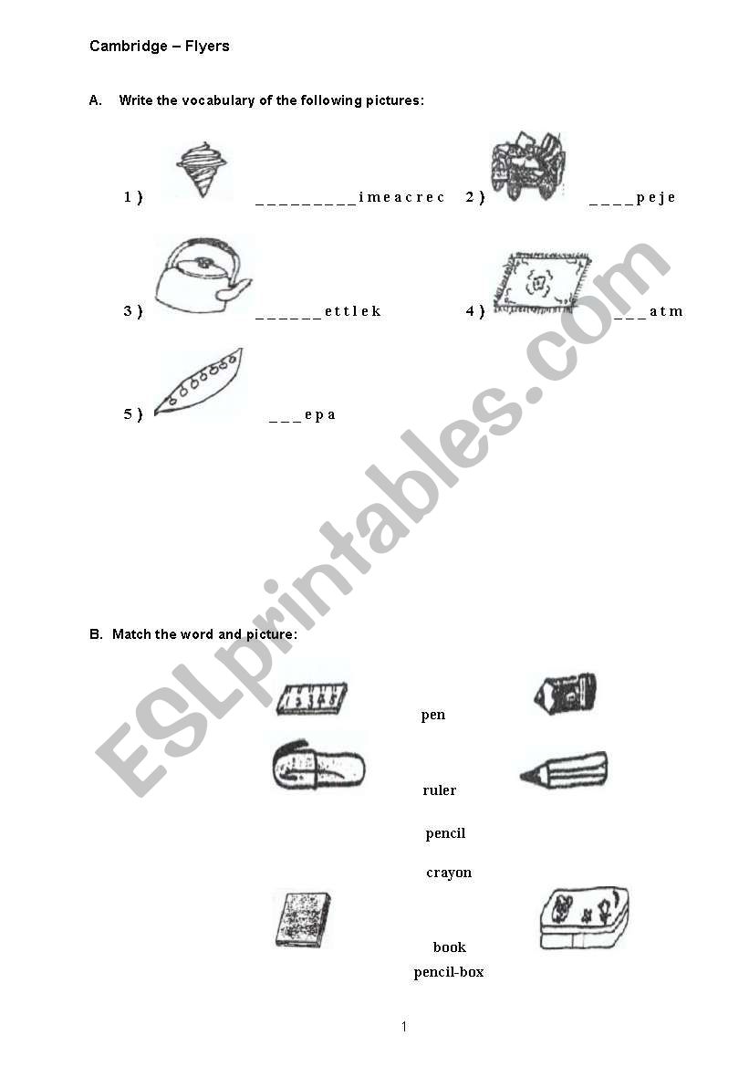 Cambridge flyers worksheet 1 worksheet