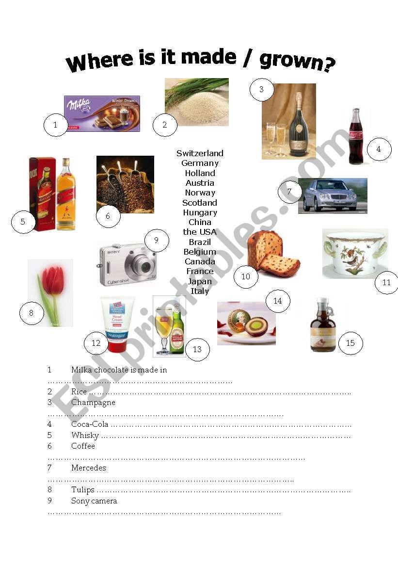 Where is it made / grown? worksheet