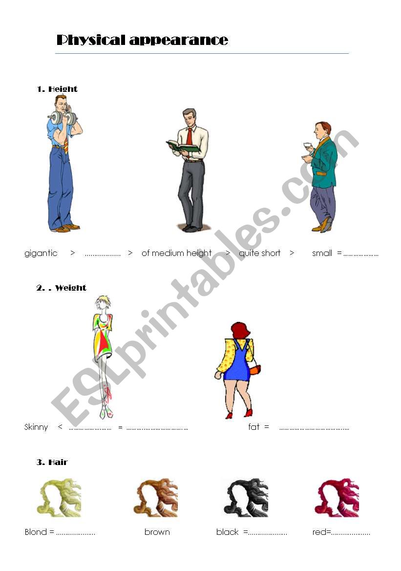 Physical appearance worksheet