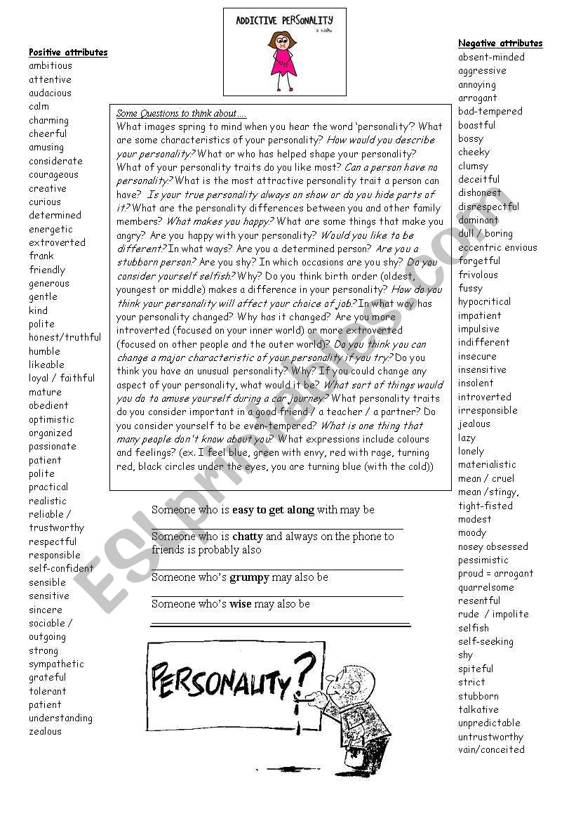 Personality Attributes worksheet