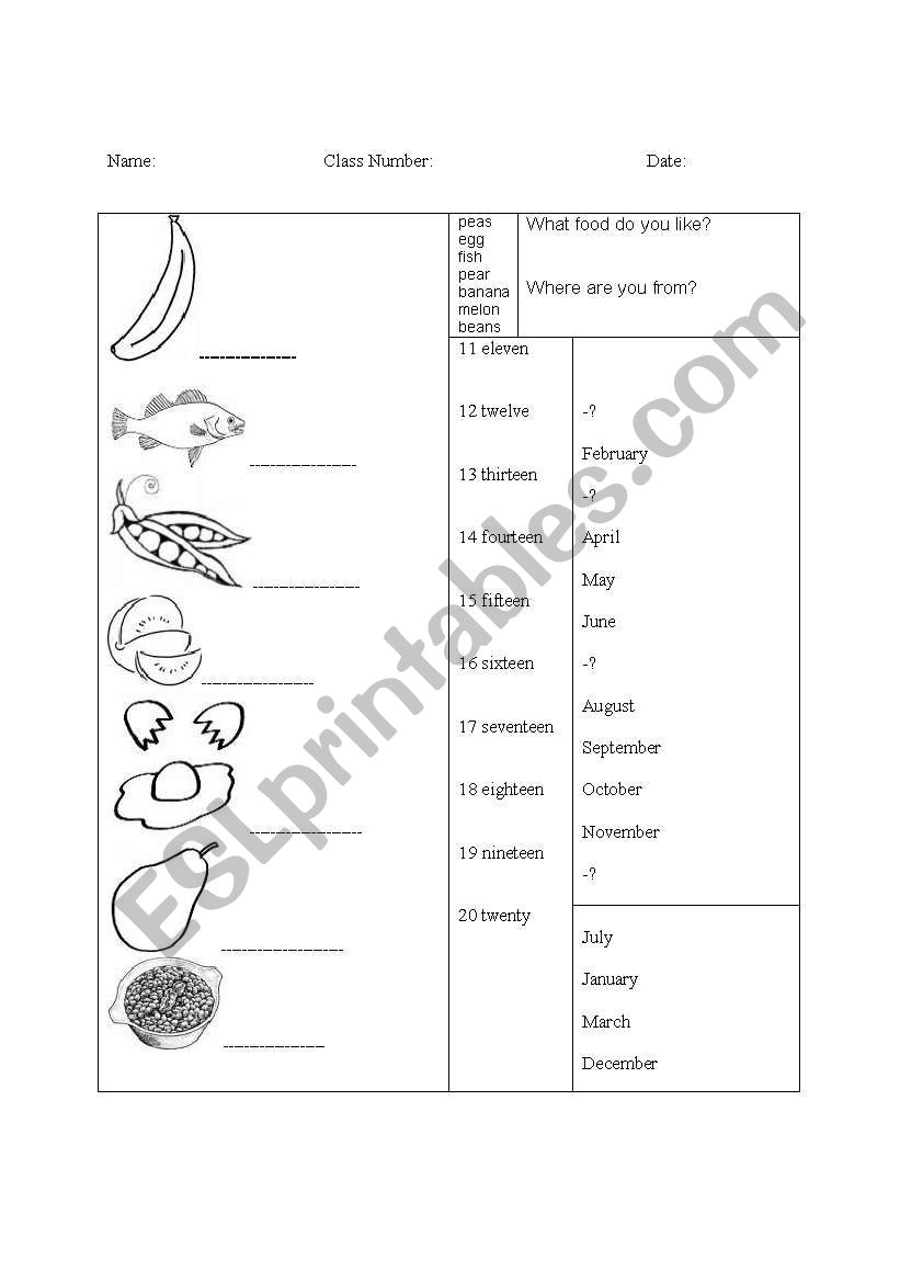 Food 2 - Matching worksheet