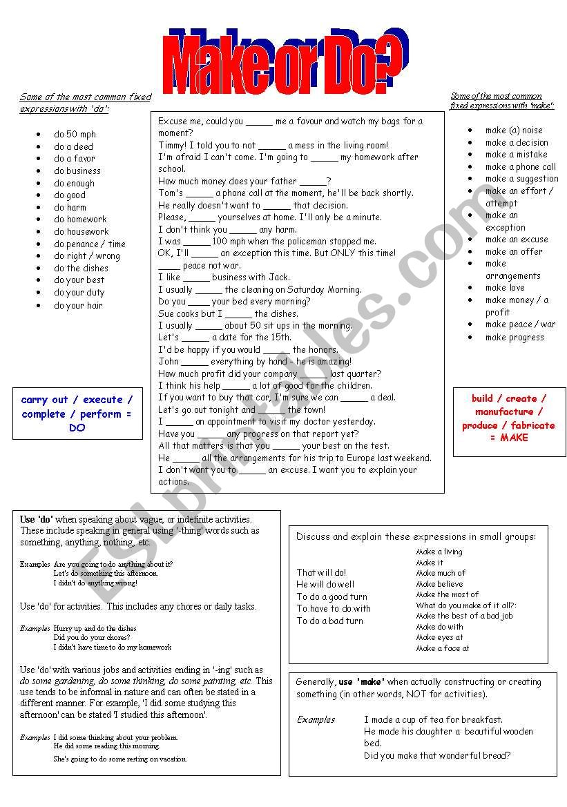 Make or do? worksheet