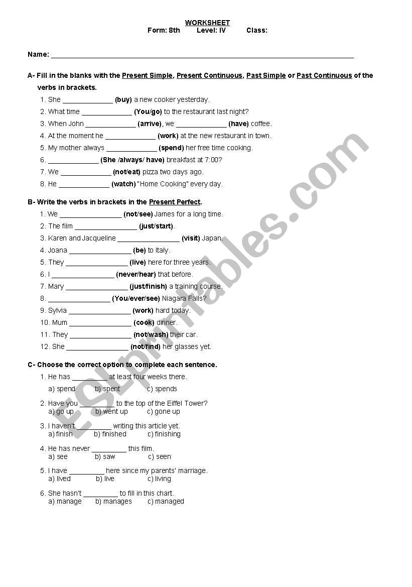 Revision work worksheet