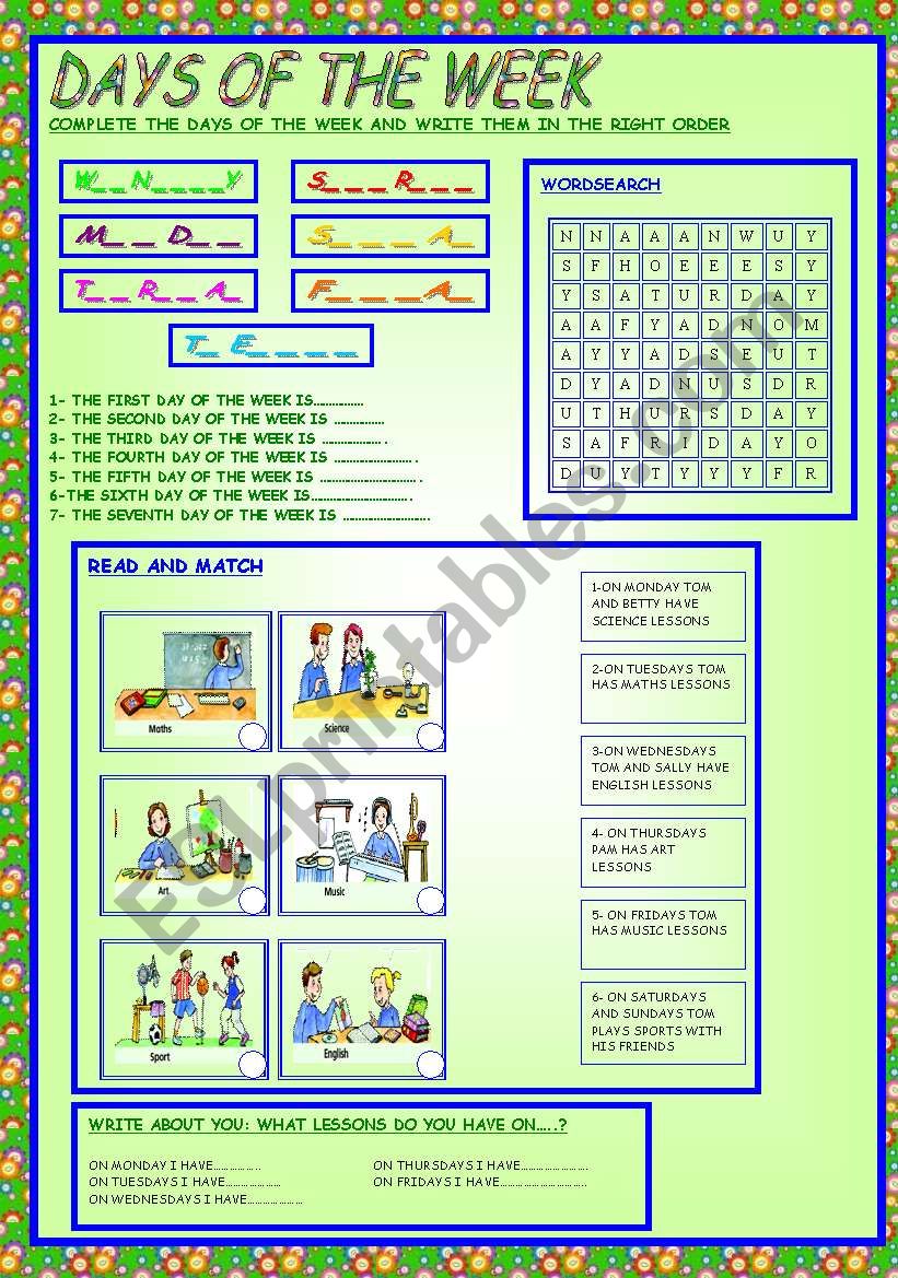 DAYS OF THE WEEK worksheet