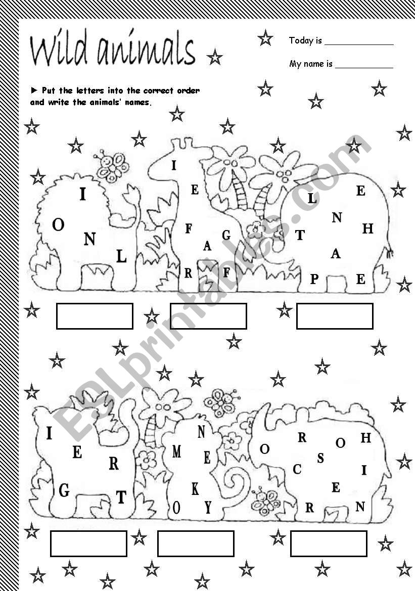 wild animals worksheet