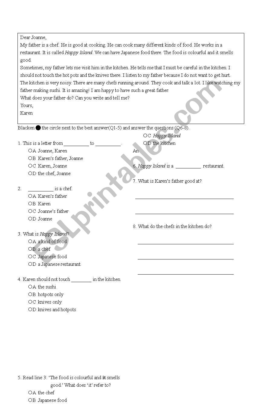 Comprehension worksheet