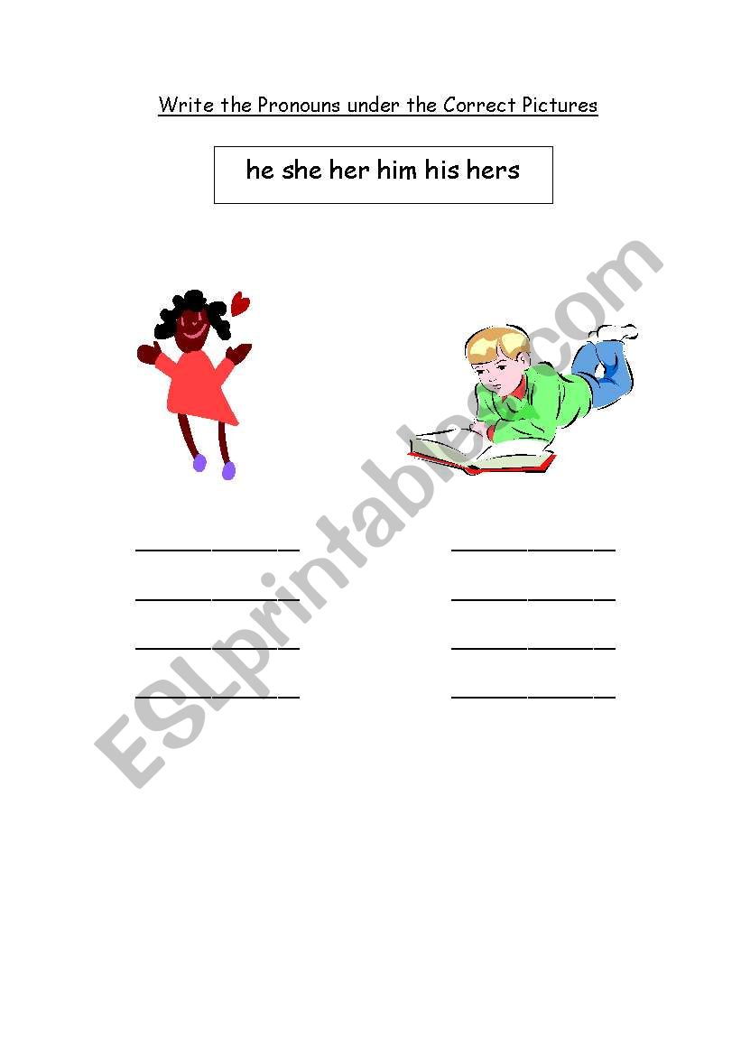 Pronouns for girls and boys worksheet