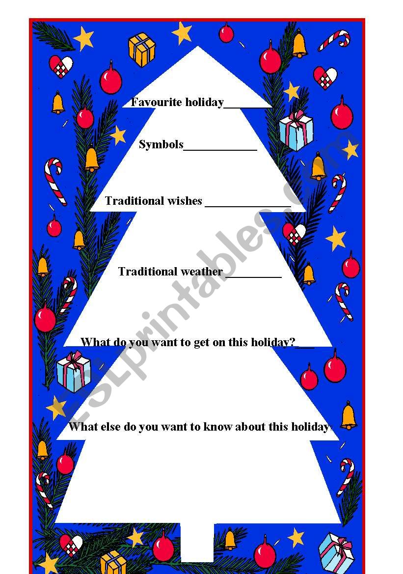 Holidays worksheet