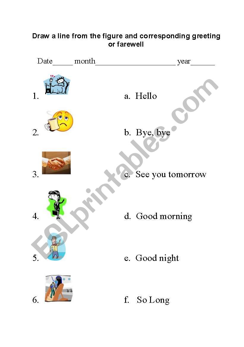 Greetings and farewells match worksheet