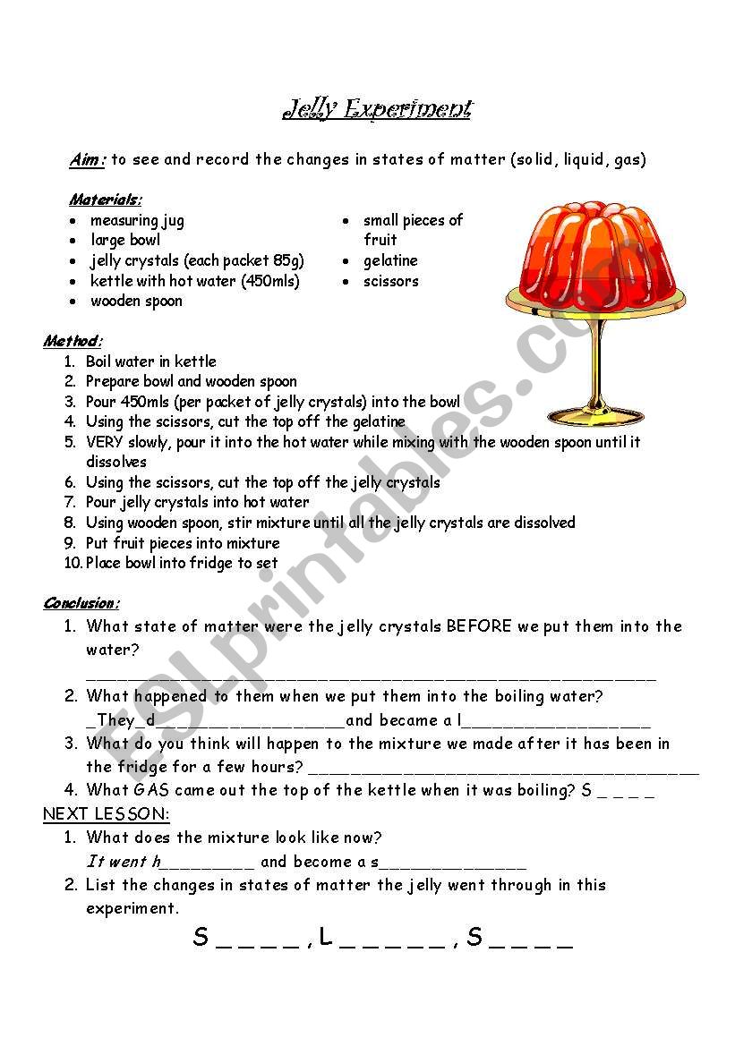 Changes in states of matter worksheet