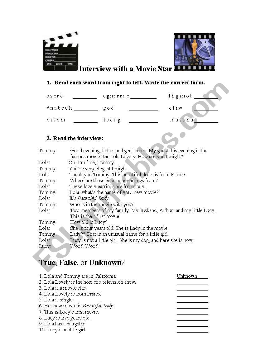 Interview with a Movie Star  worksheet