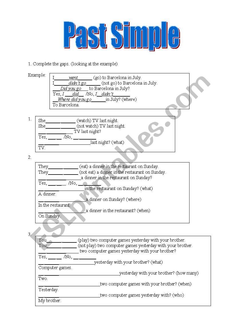 Past Simple- exercises (other verbs than 