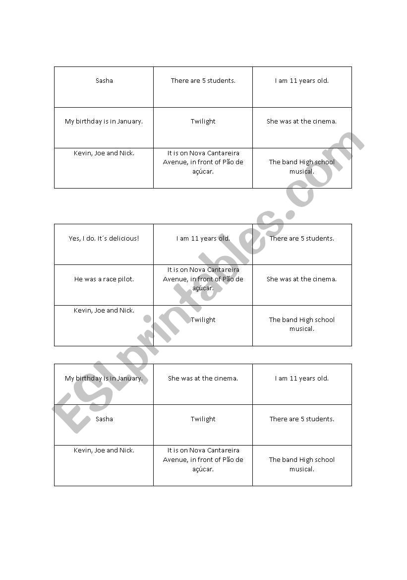 BINGO Variation for teenagers worksheet