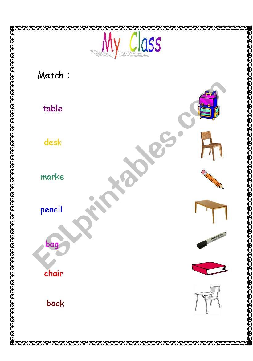 classroom objects  worksheet