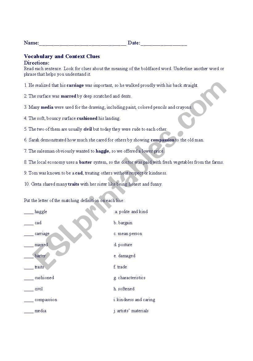 Context Clues worksheet