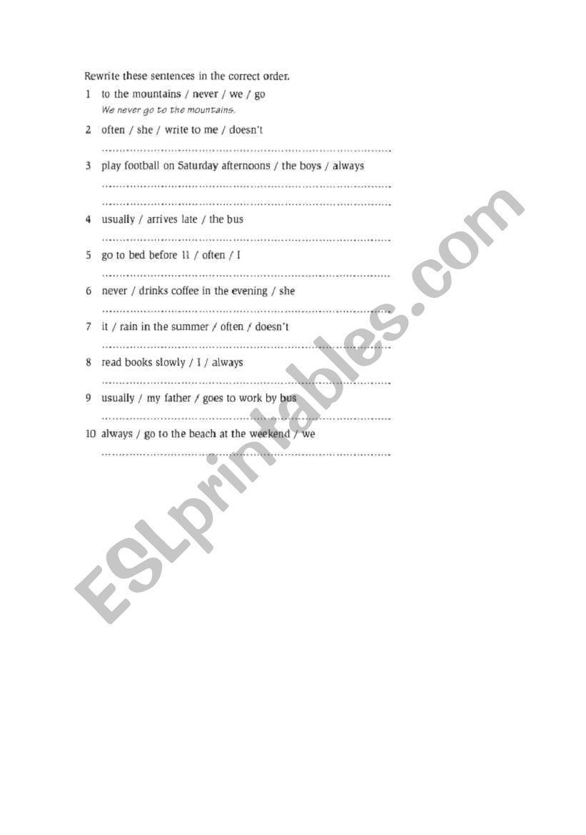 Adverbs of frecuency worksheet