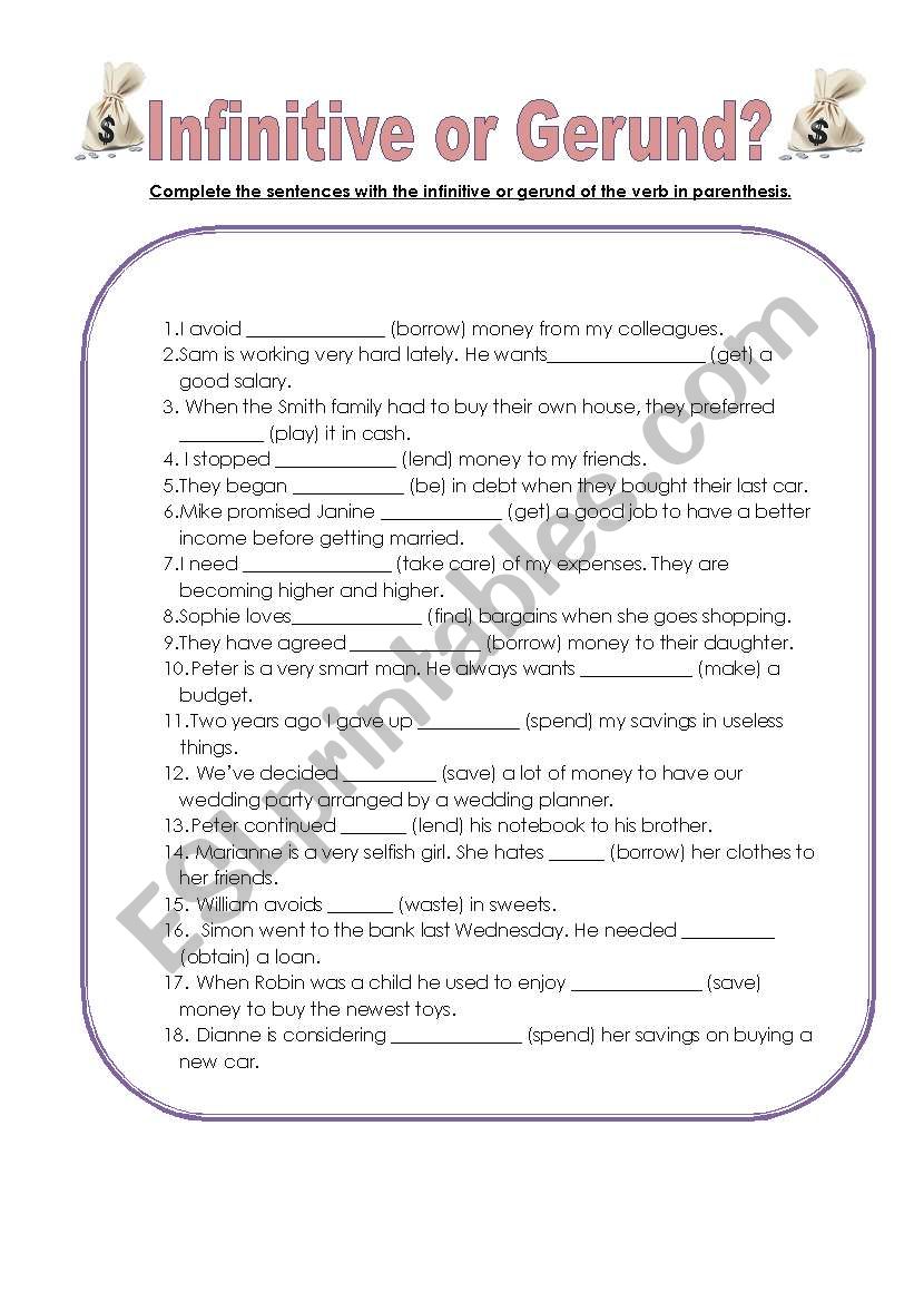 Infinitive or Gerund? worksheet