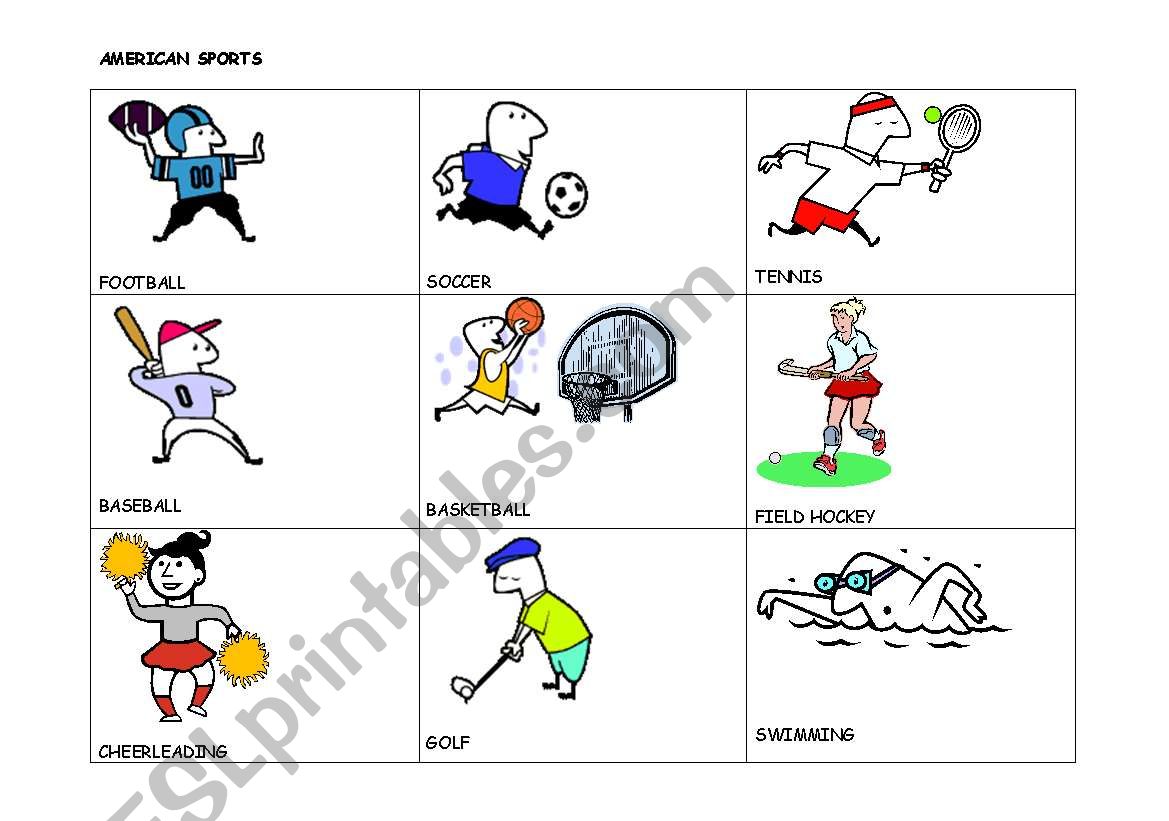 American Sports Flashcards worksheet