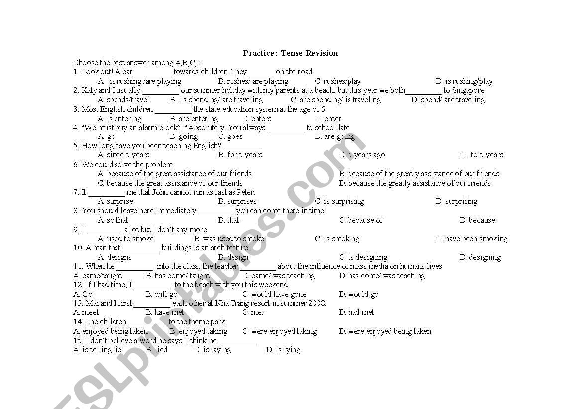 Tenses worksheet