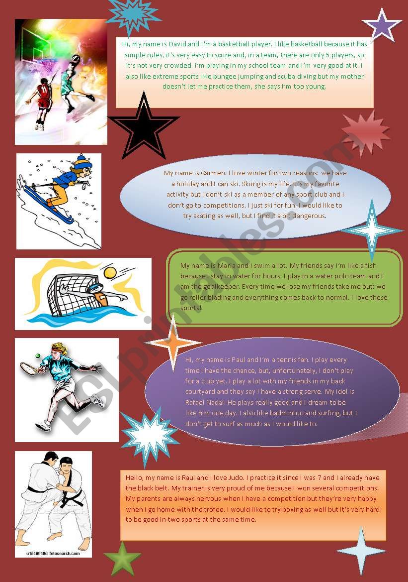 sports Reading and Writing worksheet