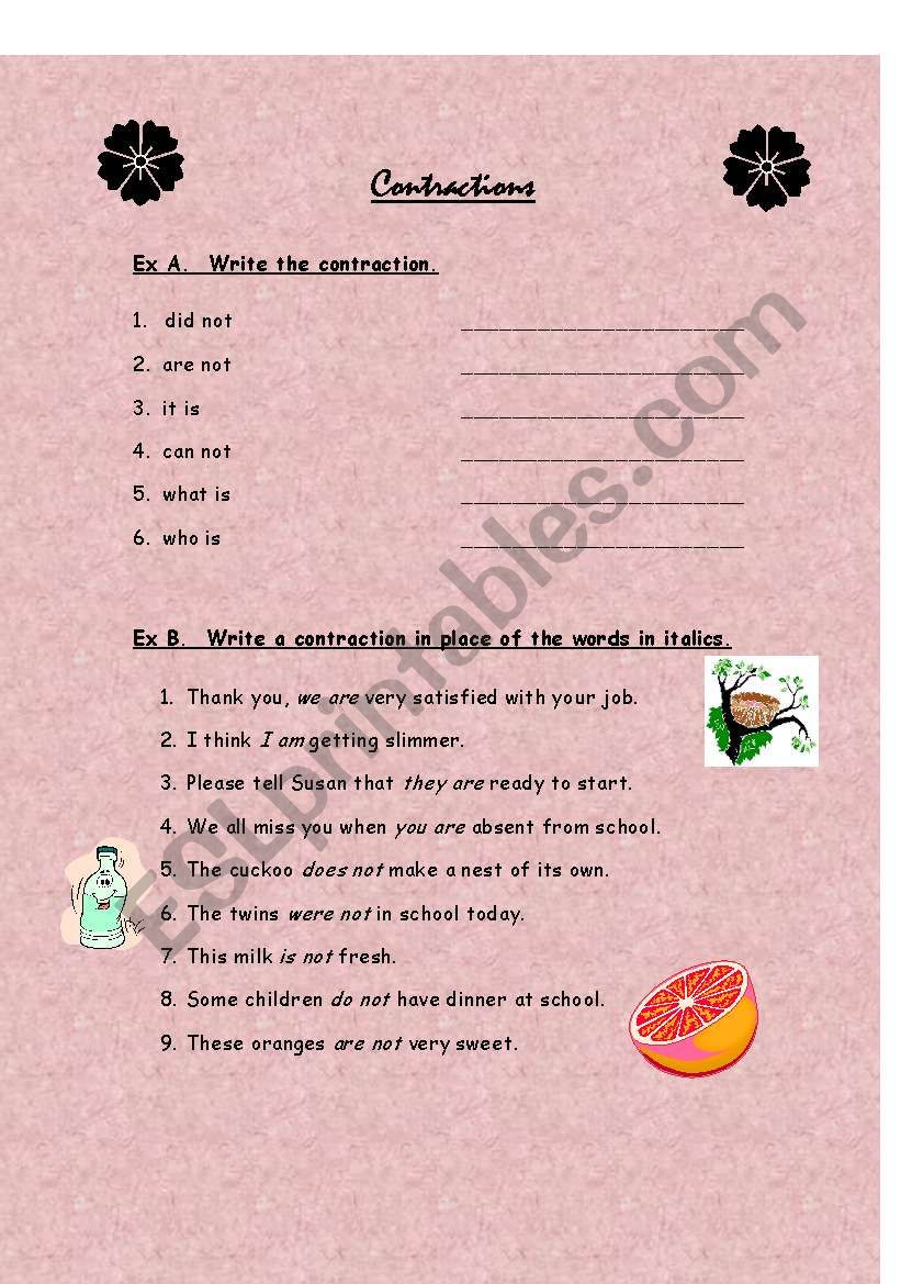 Contractions worksheet