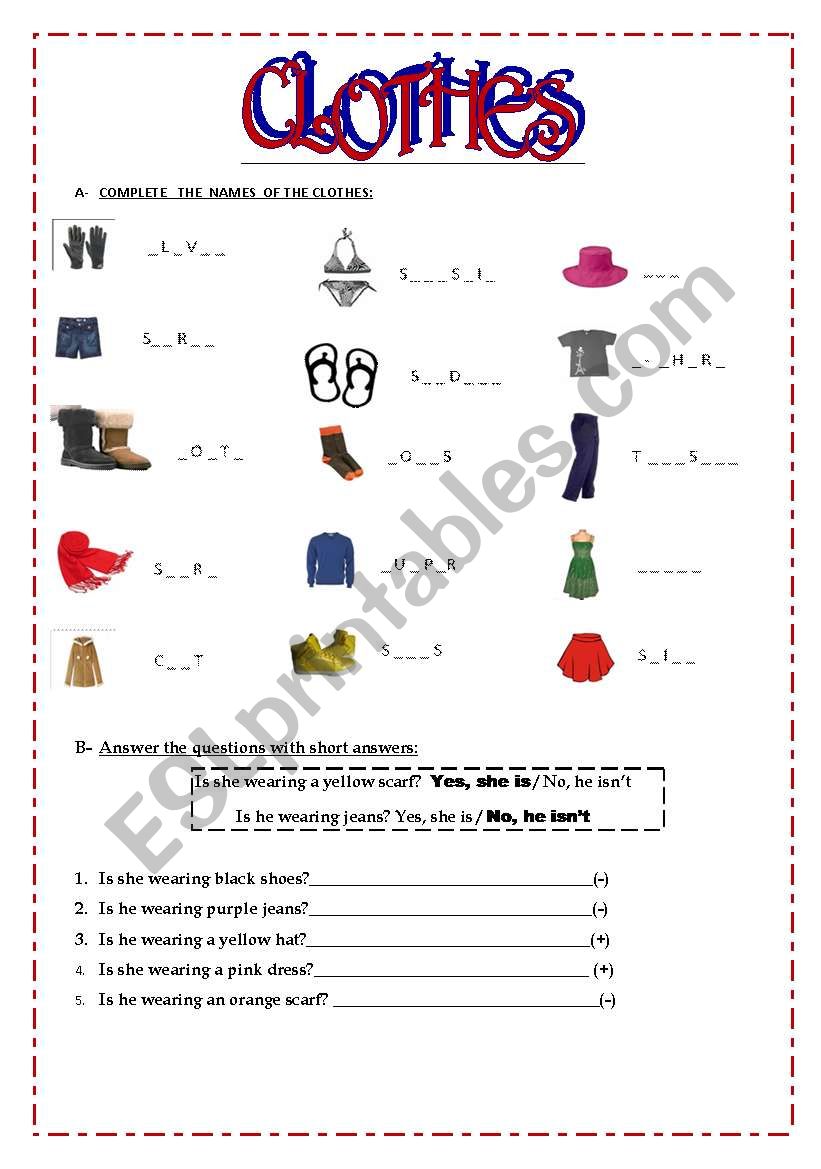clothes- what is she/he wearing? - ESL worksheet by vlintura