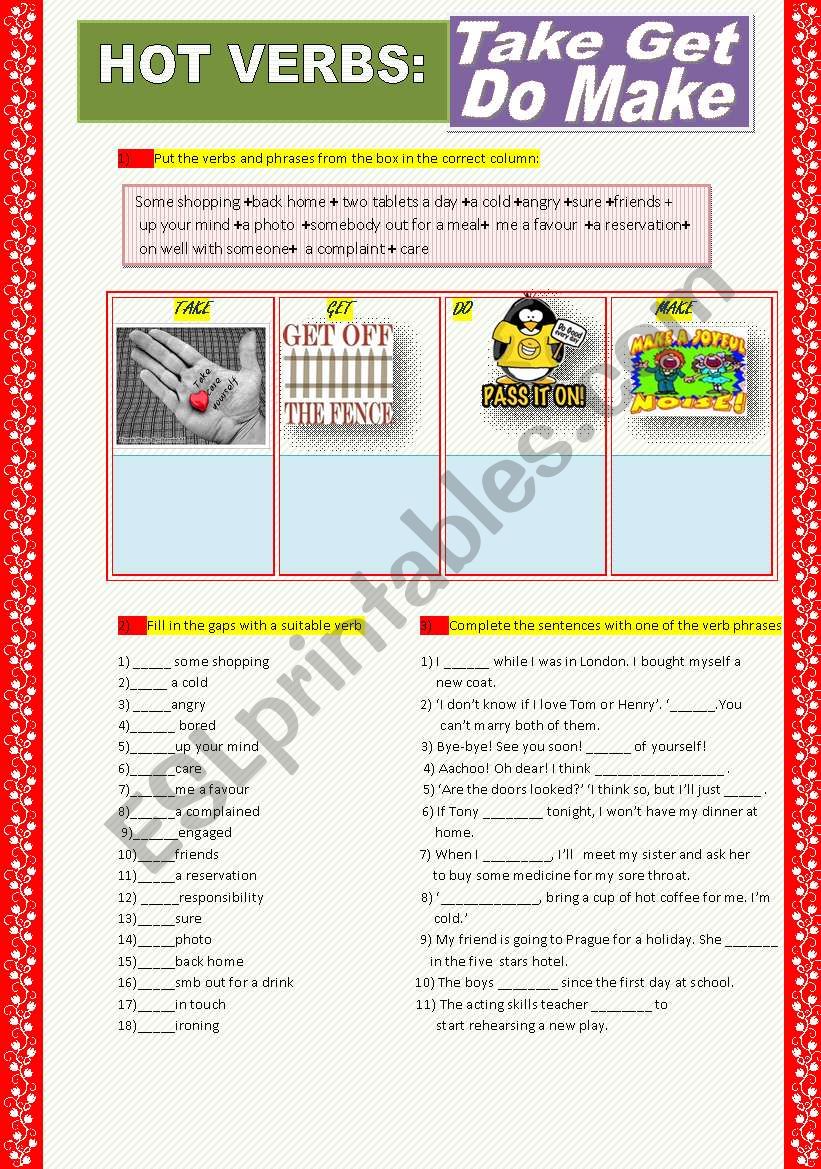 HOT VERBS worksheet