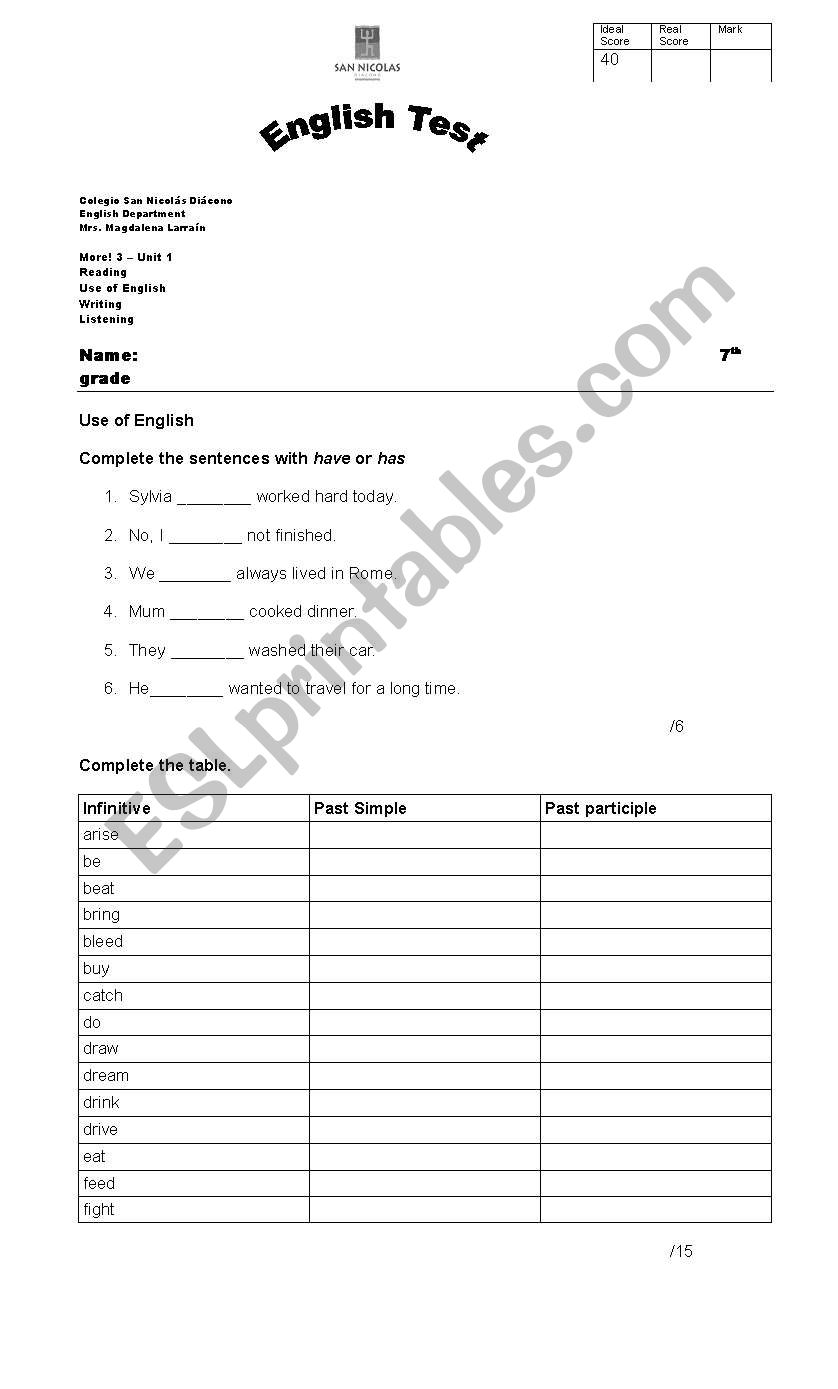 Test worksheet