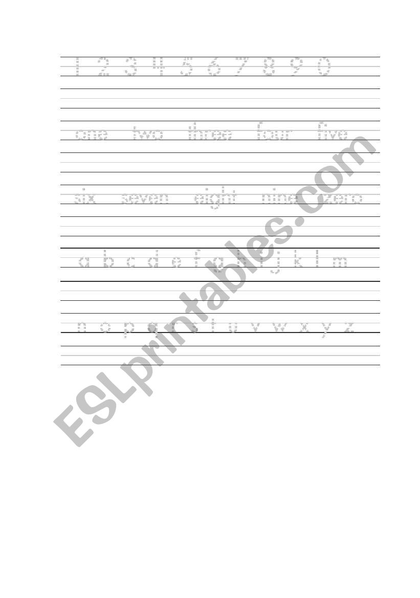 numbers worksheet
