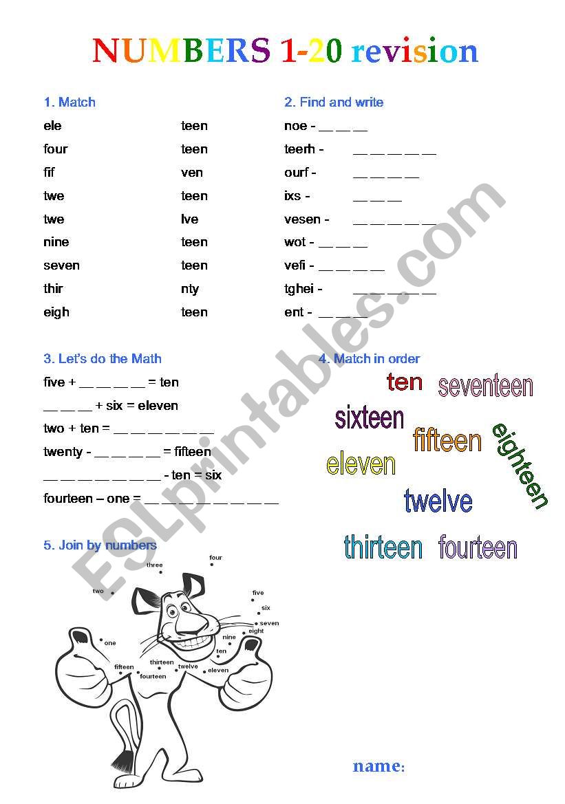 Numbers 1-20 Revision worksheet