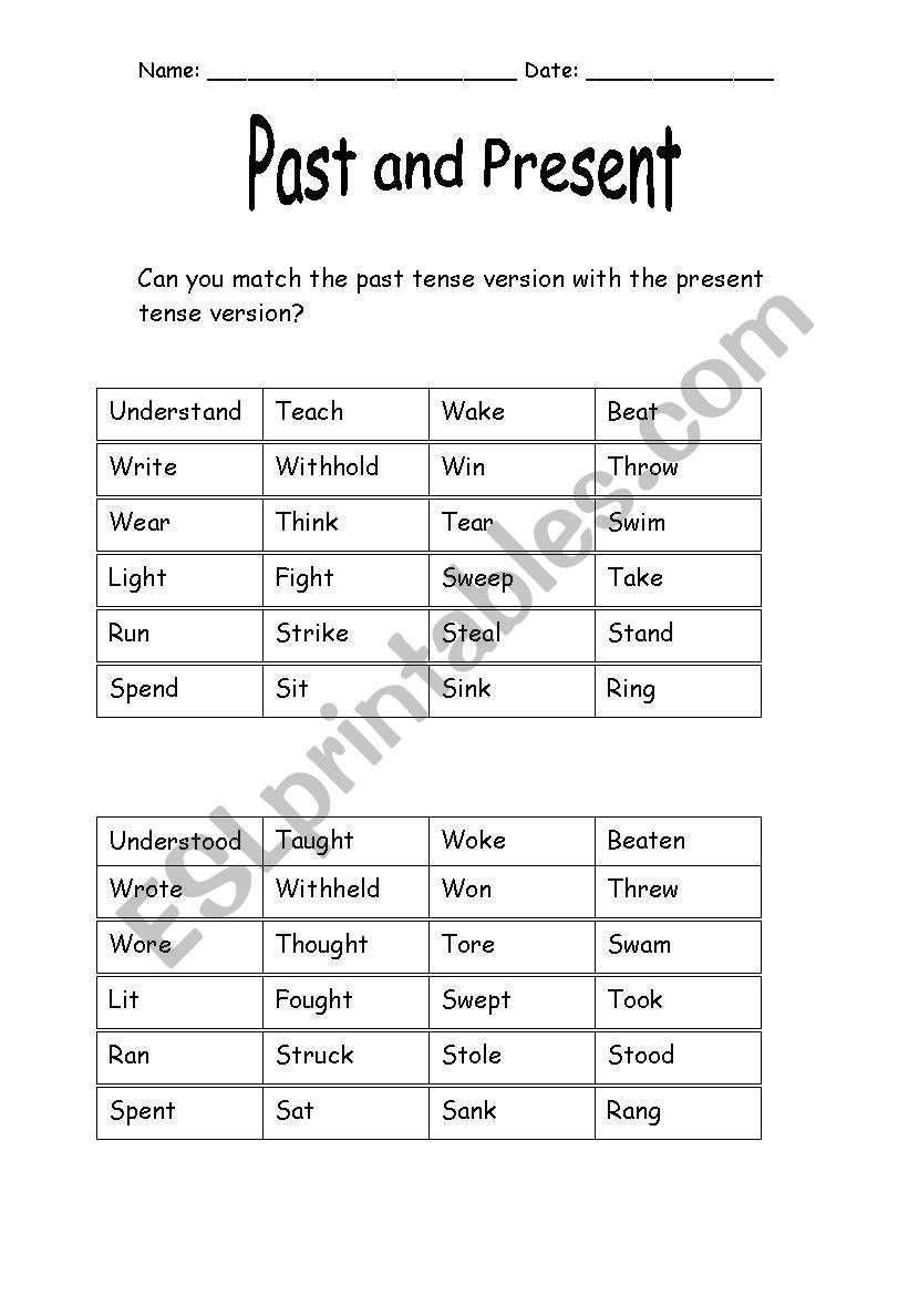 Verbs: Past & Present worksheet