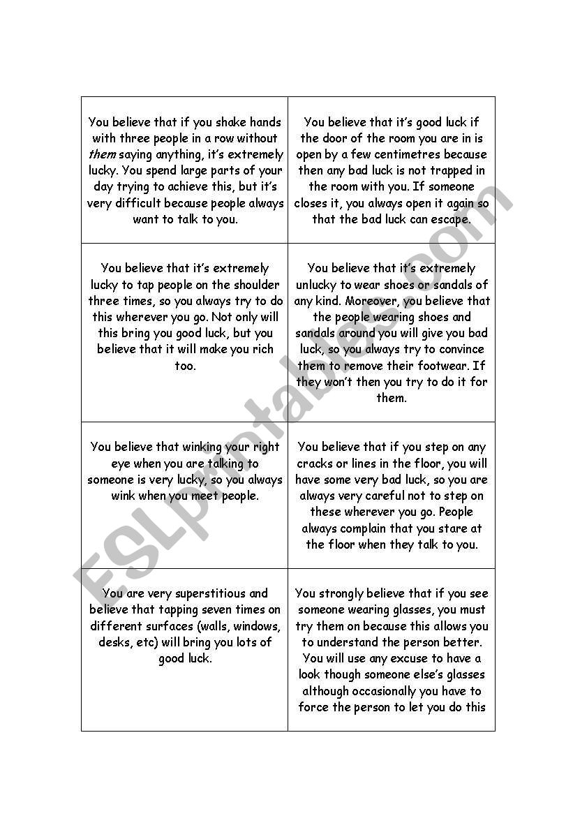 superstitions worksheet