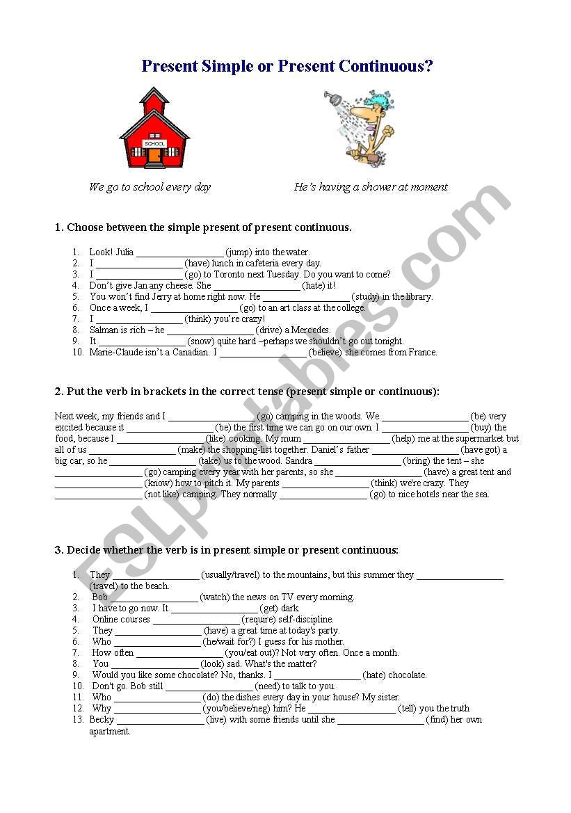 PRESENT TENSE CONTRAST worksheet