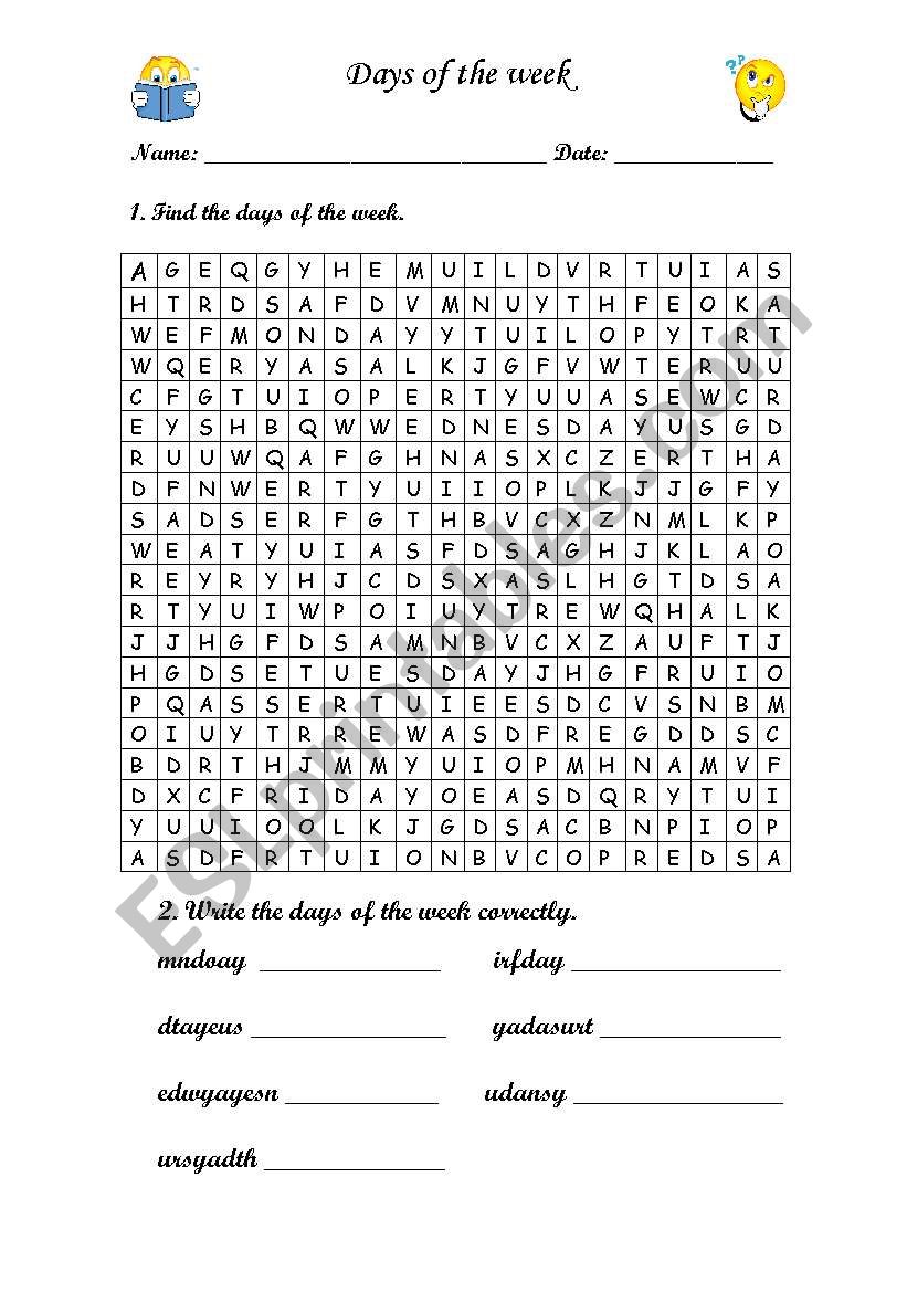 Days of the week worksheet