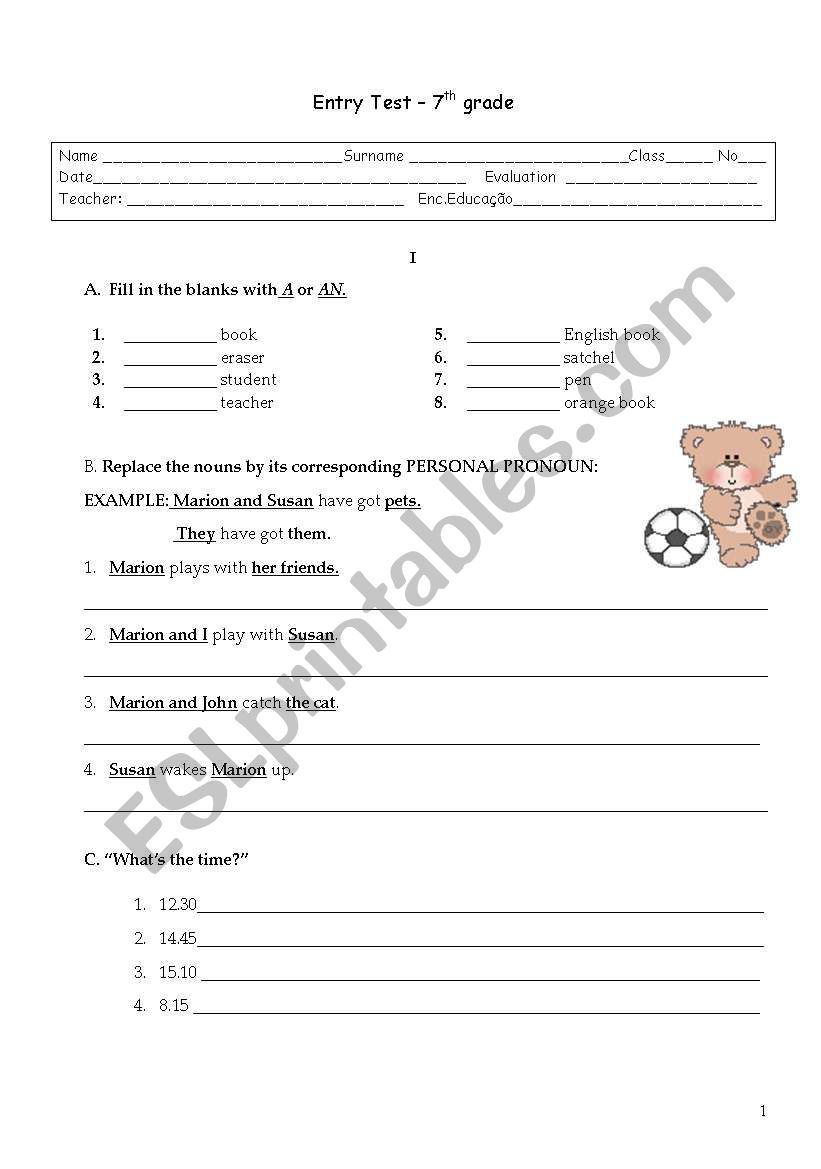 Entry Test   worksheet