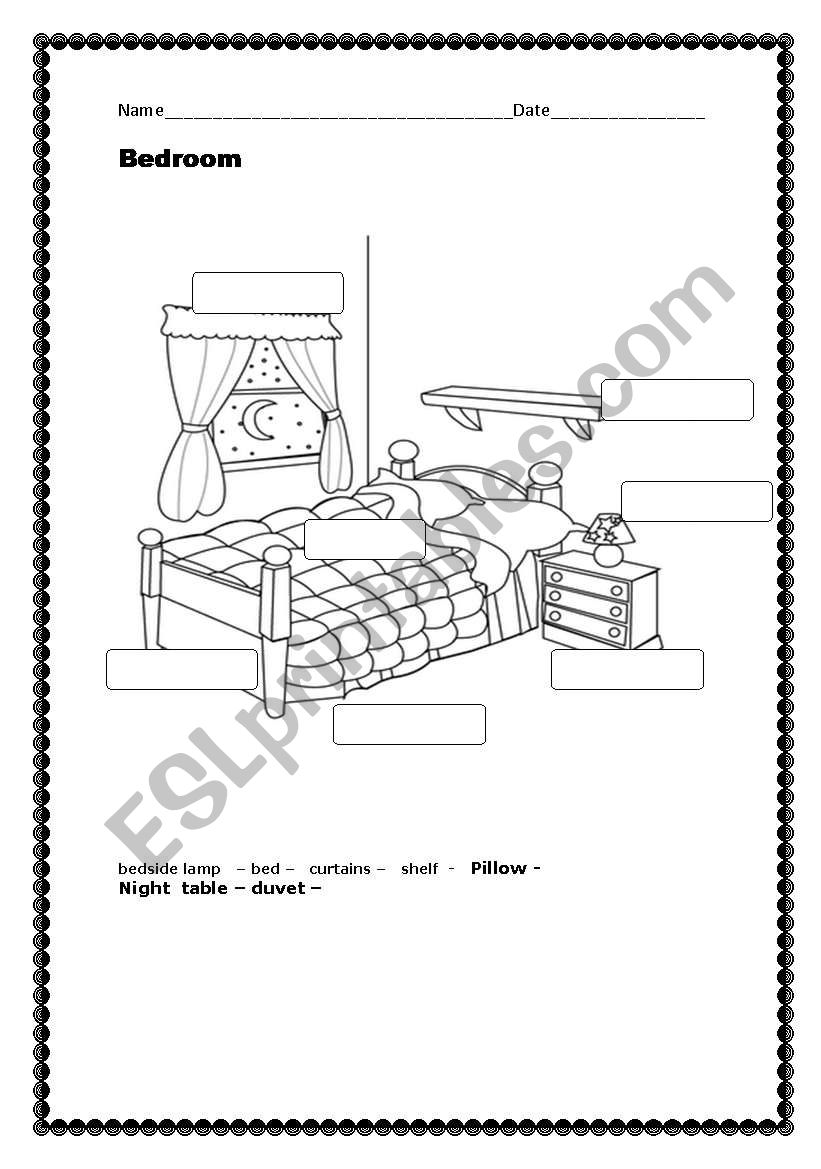 bedroom worksheet