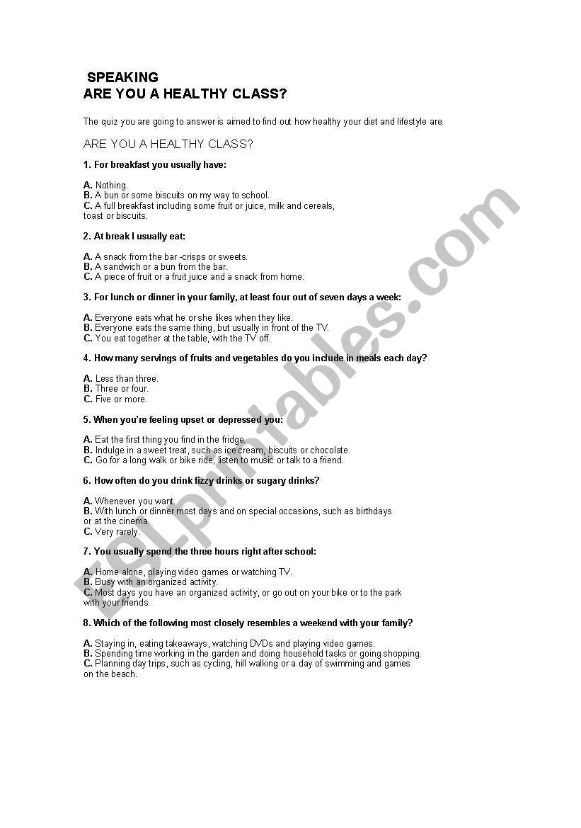 Food Quiz worksheet