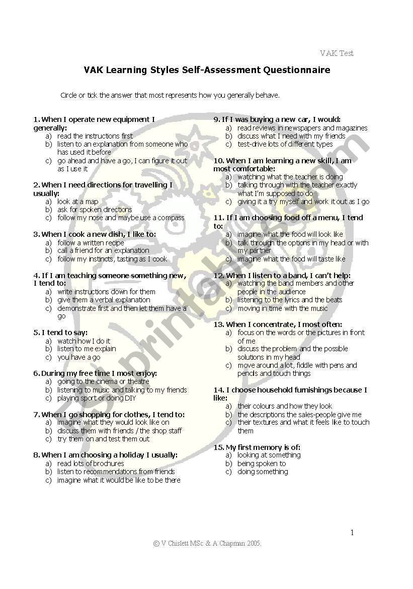 Learning Style Quiz worksheet