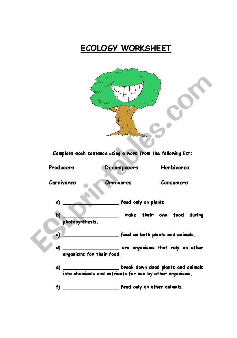 Ecology Worksheet worksheet