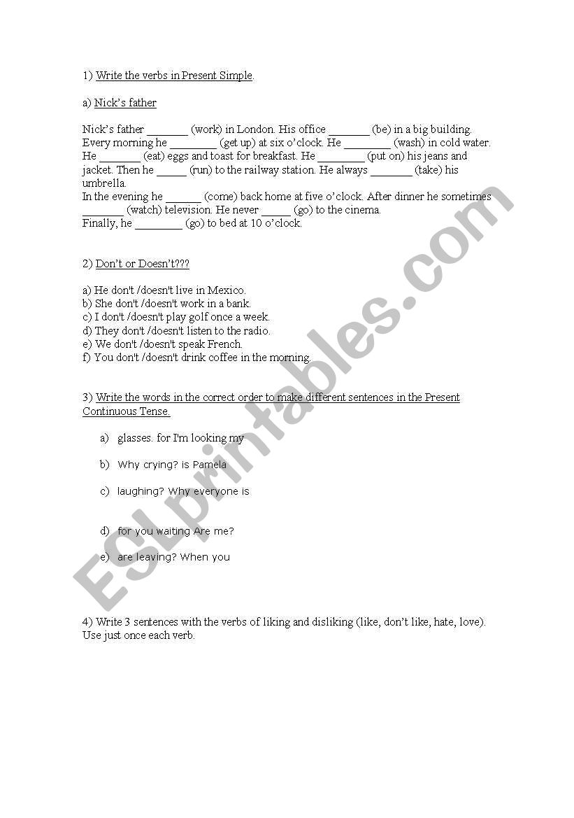 test for kids worksheet