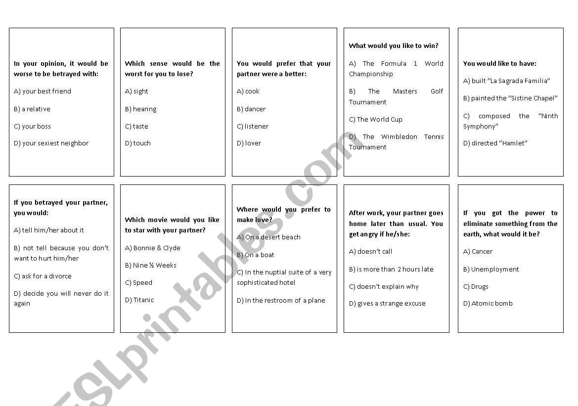 Conversation cards worksheet