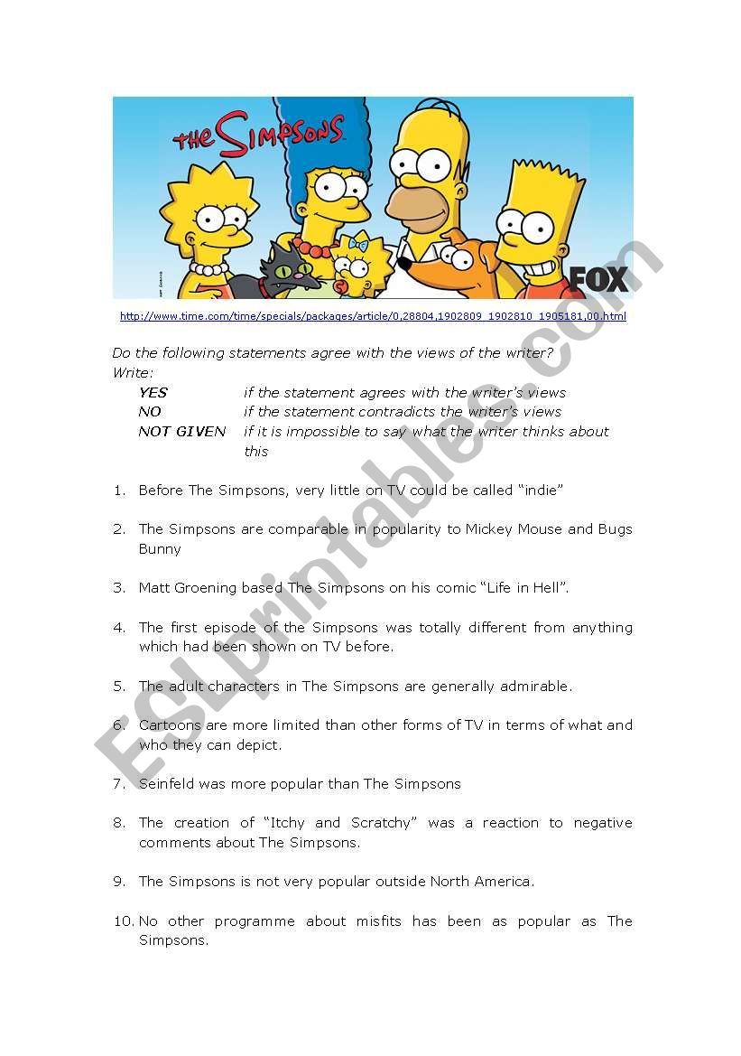 How the Simpsons Animate Us worksheet