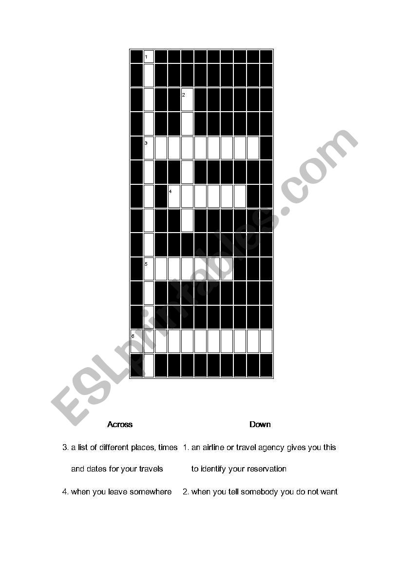 crossword for travelling vocab input