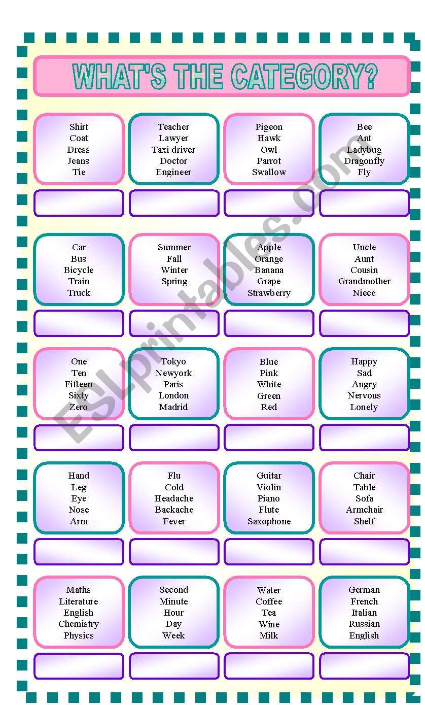 Whats the category ? worksheet